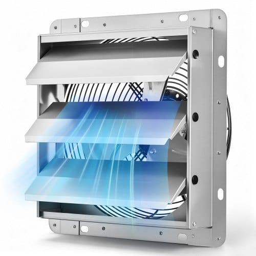 VEVOR 269mm Abluftventilator mit Lamellen Industrie Wandventilator 25,5W, Stahlgehäuse, Wandmontage, 1380m³/h, 1400U/min, Leiser Betrieb, Belüftung + Kühlung für Garage Gewächshaus Werkstatt Stall