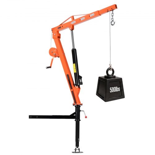 VEVOR Pickup Kran mit Anhängerkupplung, 227kg Belastbarer Ladekran Inkl. Handwinde & 8t Hydraulikpumpe, Manueller Hebekran mit 360° Drehkranz, Hebezeug aus Kohlenstoffstahl für Pick-up LKW Anhänger
