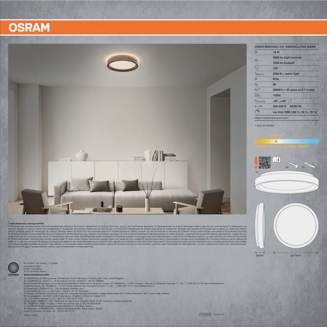 Osram LED-Deckenleuchte Orbis MarianoØ 31 cm 16 W Holzdekor schwarz dimmbar