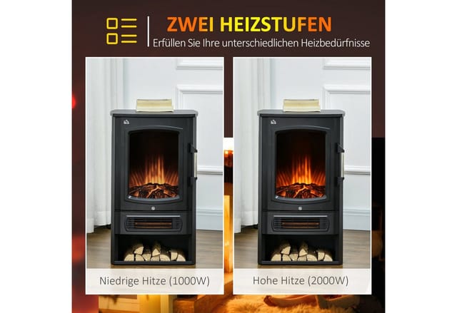 HOMCOM LED Elektrokamin Standkamin Kaminofen Elektrischer 44,5 x 32 x 74cm
