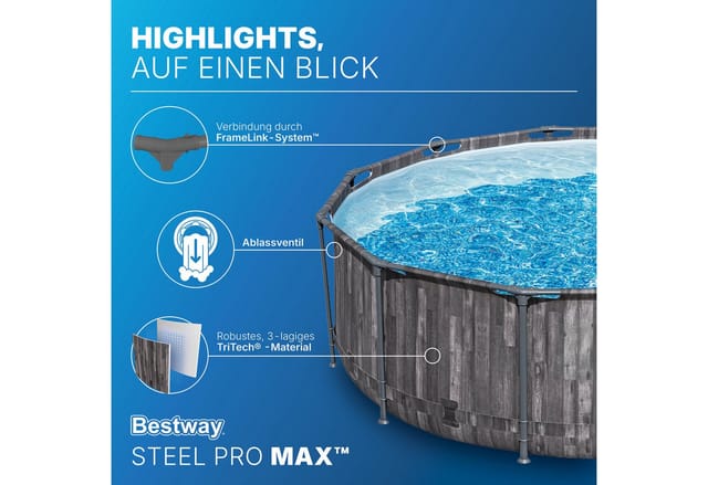 Bestway Solo Pool Steel Pro MAX Holz-Optik Mooreiche Ø 366 x 100 cm