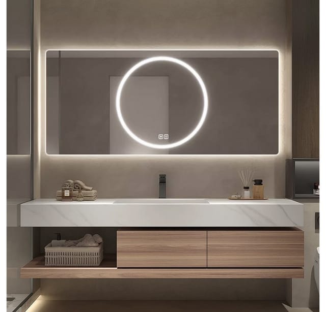 360Home Waschtisch Set Sinterstein 130 CM Mit Schublade Ablage Und LED Spiegel Für Badezimmer YT2032130K