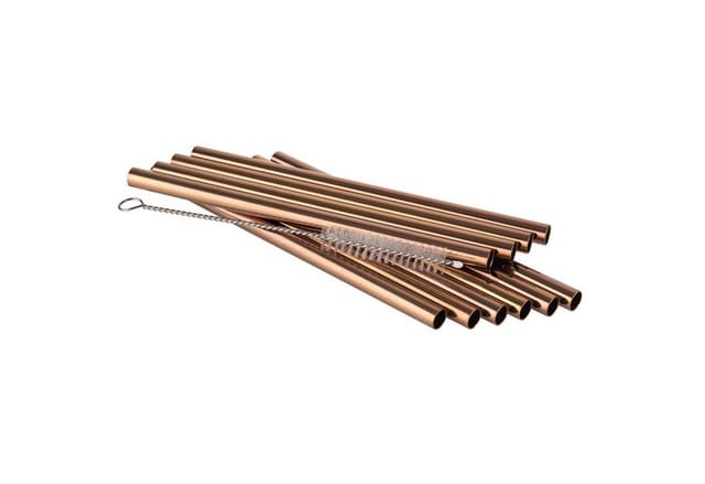 Buddy's Trinkhalme langlebige Metallstrohhalme für kalte und warme Getränke, (Set, 11-tlg), Länge ca. 15 cm, 10 Edelstahl-Trinkhalme inkl. Reinigungsbürste