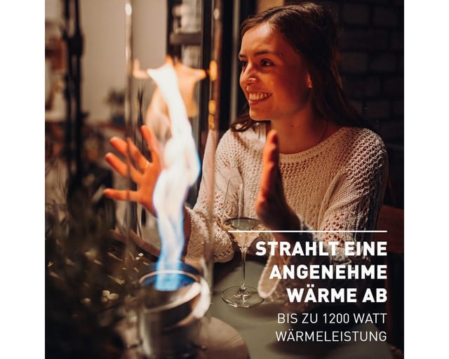 höfats Tischfeuer SPIN 90, 120 (Tischfeuer, Windlicht, Gartenfackel und Bioethanolkamin aus Edelstahl, Tischkamin für Indoor und Outdoor), strahlt angenehme Wärme ab