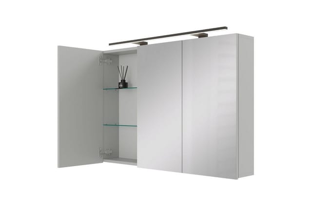 Planetmöbel Spiegelschrank ARIA Badschrank mit Spiegel hängend 100 cm (Spiegelschrank Bad 100 cm mit Beleuchtung und Steckdose, Badspiegelschrank 3-türig) Steckdose für Elektrogeräte