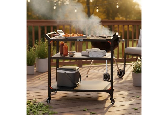 BBQ-Toro Grillablagetisch Grillwagen 94 x 61 x 90 cm, Schwarz, Grilltisch mit großer Arbeitsfläc