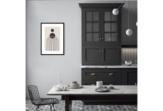artissimo Bild mit Rahmen Gerahmtes Poster 50x70 cm / Wandbild modern / Wanddeko skandinavisch, Abstrakt & Grafik: Linien und Formen in Beige-Schwarz