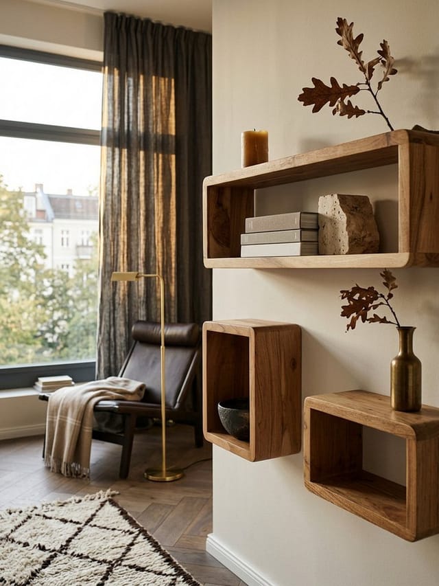 KADIMA DESIGN Wandregal Design Wandregal 3er Set BOHA Massiv Holzregale Akazie Landhausstil, Wand-Regale, Hängend Würfel, Regal Wandkästen Eckig, Rustikales Wandregal-Set Holz, Hängeregal Viereckig Echtholz