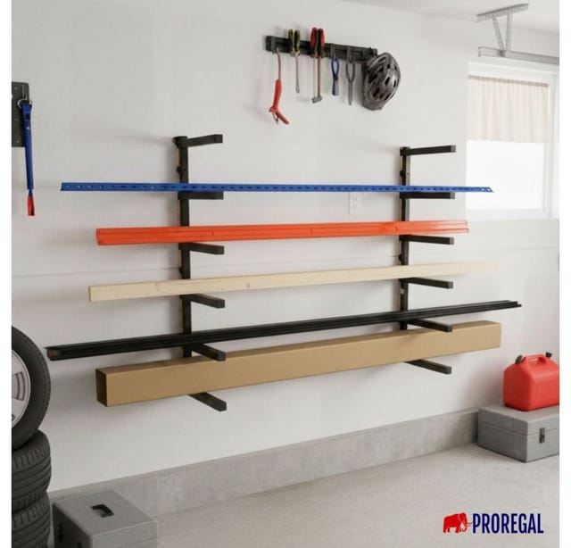 PROREGAL® Schwerlastregal Kragarmregal Wandmontage 103x35x3cm 6 Ebenen Gesamtlast 300kg Schwarz, Wandregal für Holzlagerung Lagerregal Wandhalterung Metallregal