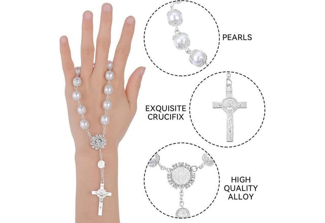 LuxusKollektion Ornament Auto Rosenkranz Rückspiegel Kreuz Anhänger 2er Damen Herren Weiß