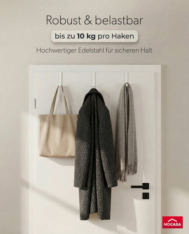 MDCASA Türhaken I Premium Türhaken zum Einhängen inkl. Filzpad, alle gängigen türen, (Set, 4), Stabile Haken zum Einhängen, bis 15 mm Türfalz