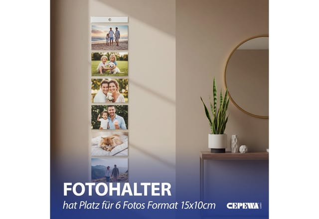 CEPEWA Fotohalter Bilderhänger 3er Set 16x68cm PVC für 6 Bilder 15x10cm Öse Fotovorhang