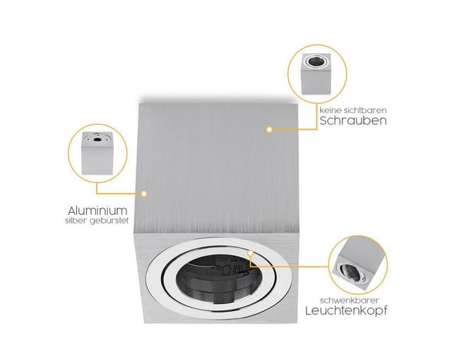 Sweet LED LED Deckenspots GU10 Aluminium Aufbauspot eckig 7W schwenkbar 230V, Leuchtmittel wechselbar, Warmweiß, Deckenaufbauleuchte, Aufbaustrahler, schwenkbar
