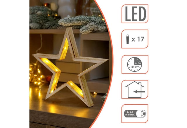 Spetebo LED Dekofigur Stern aus Holz, Batterie betrieben, LED fest integriert, warm weiß, mit Timer Funktion