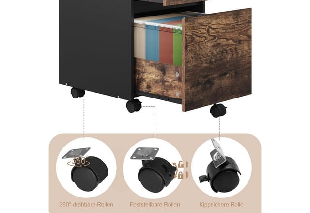 Woltu Rollcontainer, mit 2 Schubladen, Büroschrank auf Rollen, 40x57x40 cm