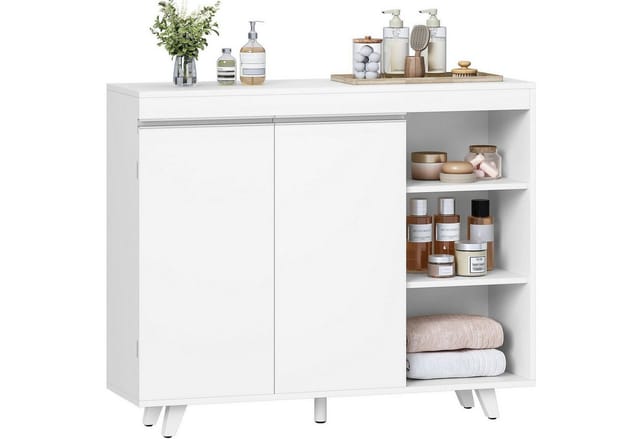 LuxusKollektion Badkommode Badezimmerschrank 2 Türen 3 offene Ablagen weiß 30x100x82 cm