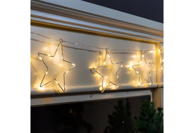 Spetebo LED-Lichterkette Lichterkette mit 8 LED Sternen warm weiß - 200 cm, 80-flammig, Weihnachts Deko Beleuchtung Batterie betrieben
