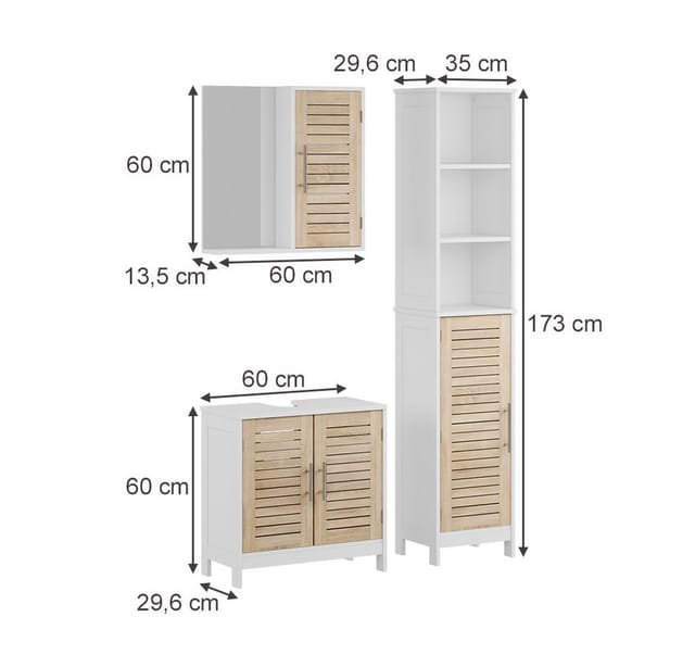 Vicco Badmöbel-Set Looma, Weiß/Eiche, 3 Teile, (3-St., 3er Set)