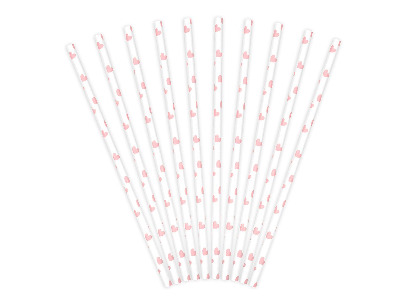partydeco Trinkhalme, Papierstrohhalme mit Herzen 19cm weiß rosa 10er Set Bild 2