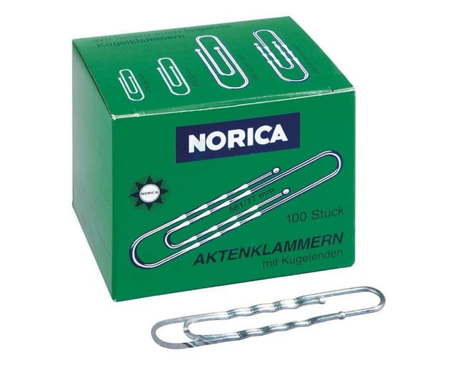 NORICA Büroklammer, 77 mm, verzinkt, rund/gewellt, 100 Stück
