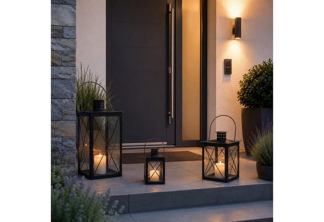 Mojawo Laterne Laternen-Set 3-tlg. aus Metall Schwarz Für Kerzen LED-Kerzen und Deko