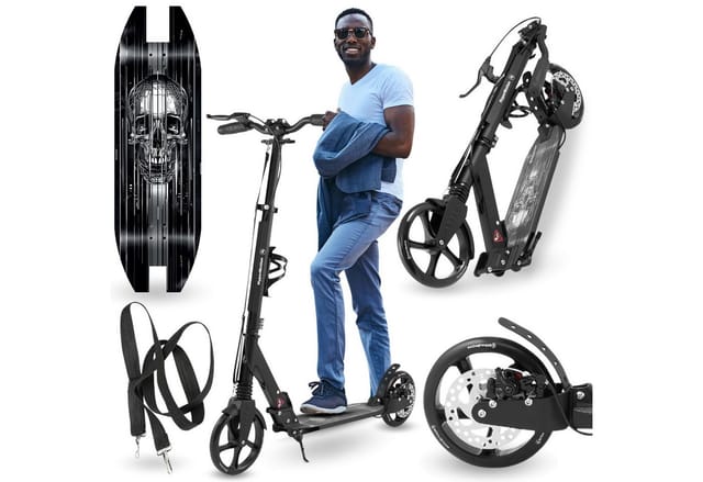 HyperMotion Scooter Faltbarer Aluminium-Scooter mit Federung & Tragegurt – Skyline, 15KM/s