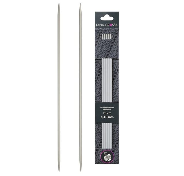 LANA GROSSA Strumpfstricknadeln Strumpfstricknadel Aluminium Länge 15 cm / 20 cm, Nadelspiel in verschiedenen Stärken, 5 Strumpfstricknadeln, Aluminium, 5 Nadeln, 15 oder 20 cm