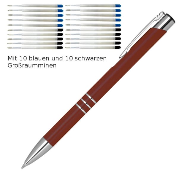 Livepac Office Kugelschreiber 10 Kugelschreiber aus Metall / je 10 schwarze + blaue Minen / Farbe: b