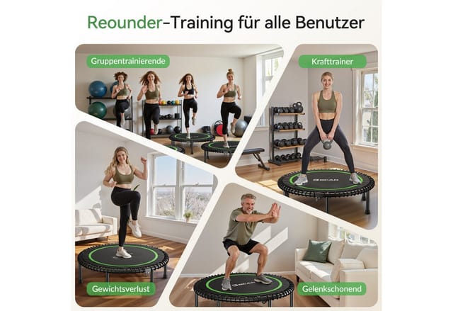 BCAN Fitnesstrampolin Mini-Trampolin, klappbar, leise, Gummiseile, Ø 102 cm, (1 tlg), ohne Griff, schwarz