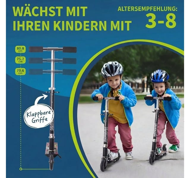 Nattork Scooter Kinder, Tretroller für Jungen & Mädchen, Tragbar, 50 kg Belastbarkeit, (1 tlg), Leichtes Faltdesign mit Bremssystem, höhenverstellbarem Lenker