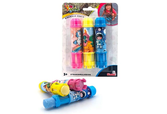 SIMBA Malkreide Be Active Straßenmalkreide-Halter 3er Set inkl. Kreide, Motive Einhorn, Dino, Astronaut