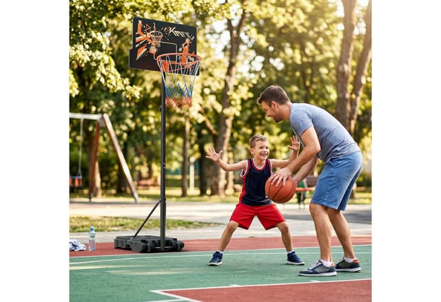 KM - Fit Basketballkorb Basketballständer höhenverstellbar mobil mit Rollen 110-210 cm (Basketballständer 110-210 cm), stabiler Standfuß, wetterfest und ideal für Outdoor-Nutzung