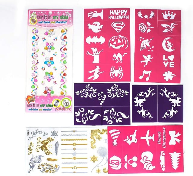 Diyarts Schminkstift (umfangreiches und sicheres Face-Painting-Kit, 19-tlg), 19 lebendige Farben, funkelnder Glitzer, wiederverwendbare Schablonen