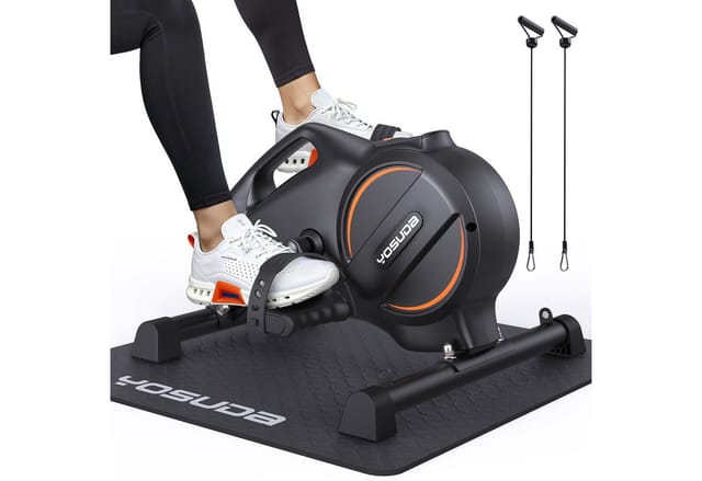 YOSUDA Pedaltrainer Arm & Beintrainer im Sitzen mit Widerstandsbändern, 16-stufig, (1-St), Mini-Heimtrainer, rutschfester Matte – ideal für Senioren, Büro