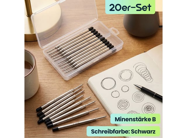 shop'n smile ideoon Kugelschreibermine Kugelschreiber-Minen Schwarz (Stärke B) – Universelle Ersatzminen, Sauberes Schriftbild ohne Klecksen oder Aussetzer