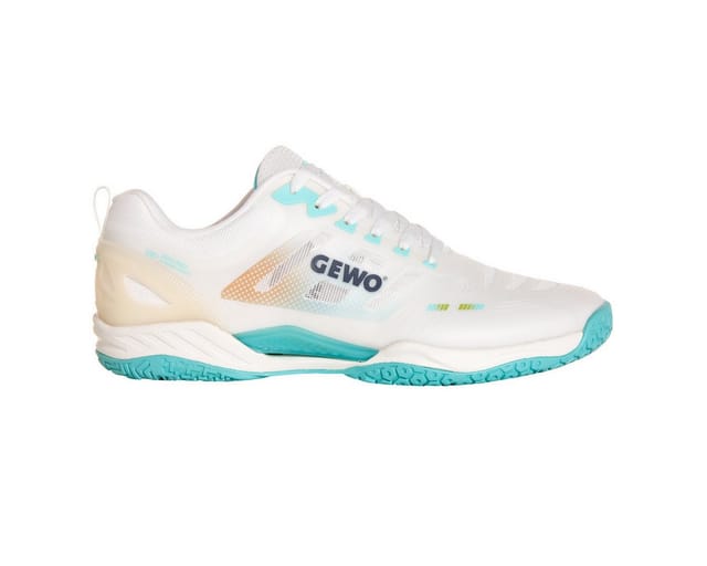 Gewo Tischtennis Schuh Ultra Force Pro, Indoor Hallenschuhe, weiß-mintgrün Trainingsschuh geeignet für Tischtennis