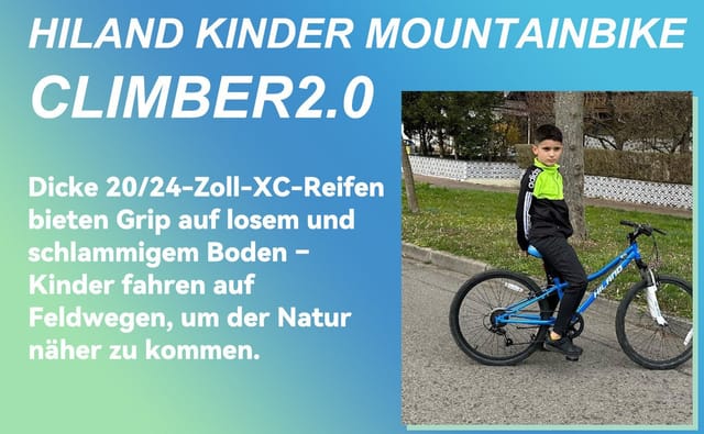 HILAND Kinderfahrrad 24 Zoll Kinderfahrrad ab 6-12 Jahre alt MTB Studenten-Pendlerfahrrad, mit Federgabel 7 Gang, V-Bremse, Hochwertiger Rahmen