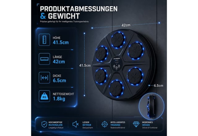 CITYSPORTS Boxmaschine Musik Boxmaschine mit Bluetooth,LED, Music Boxing Machine für Zuhause, Intelligentes Boxtraining mit Handschuhen,Reaktions&Fitness Training