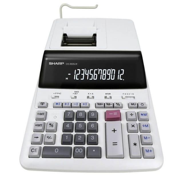 Sharp Taschenrechner Tischrechner druckend CS-2635 LW 12 Stellen, schwarz/rot Druck, Währungsumrechnung