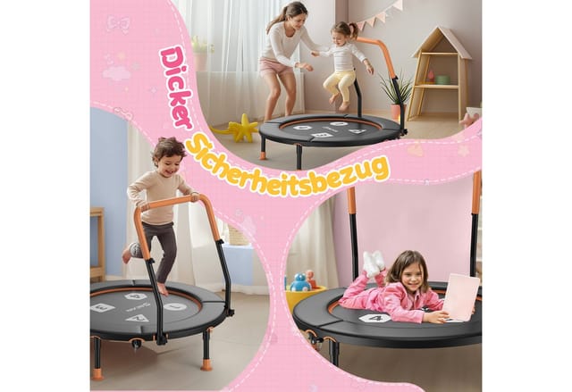 BCAN Kindertrampolin 91 cm Kleinkind-Trampolin mit verstellbarem Griff, Ø 91 cm, (1 tlg), Sicherheitspolster und klappbare Beine, für drinnen & draußen