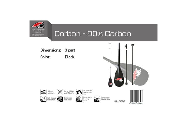 F2 F2 SUP Paddel 40% Carbon Paddle 3-teilig 170-220cm Schwarz SUP-Paddel, Längen verstellbar