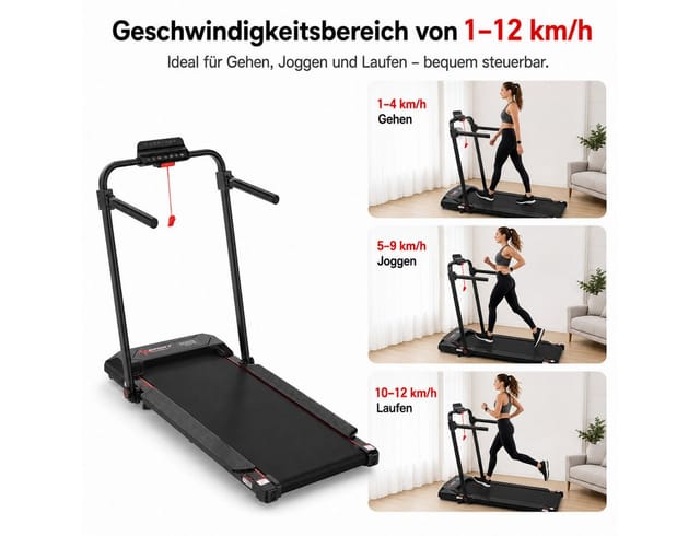 LIKESPORTING Laufband klappbar, 1400W 2 PS Walking Pad, 1–8 km/h, 6% Steigung, 100×40 cm Lauffläche, 120 kg, LED-Display, Fernbedienung