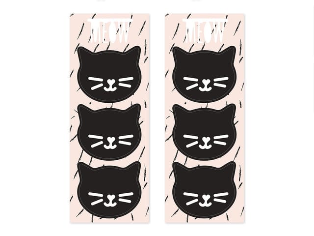 partydeco Papierspitztüten, Papiertüten mit Katzen Aufklebern 6er Set rosa schwarz