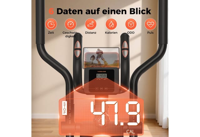 YOSUDA Crosstrainer Klappbarer Crosstrainer für Zuhause, mit 16 Widerstandsstufen (1-tlg), Ultraleiser für Cardio, LCD-Display & Transportrollen