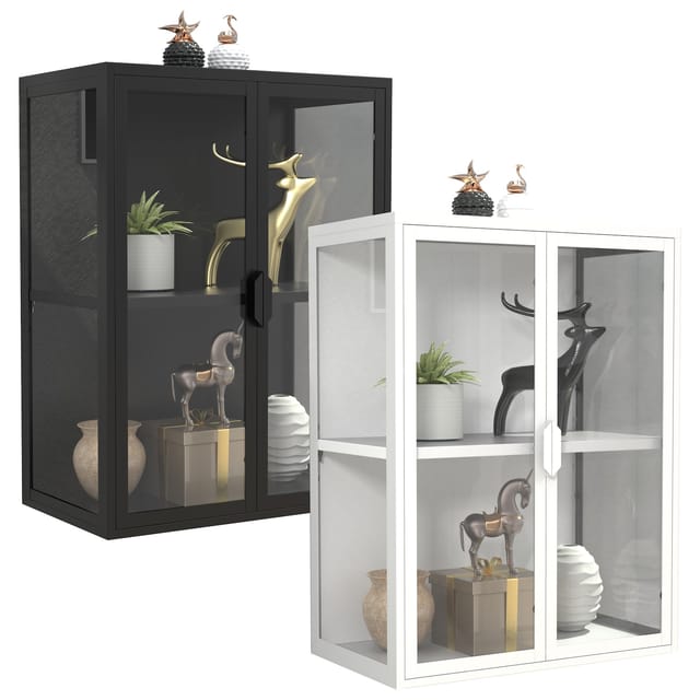 VCM Glasvitrine hängend Vitrine Glas mit ESG-Sicherheitsglas Maße ca. H. 80 x B. 60 x T. 35 cm Hängevitrine Glas Modern und platzsparend Glas Vitrinenschrank - Flokas M