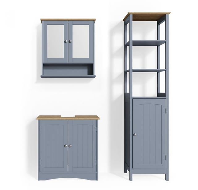 Vicco Badmöbel-Set Bianco Grau 3 Teile mit Hochschrank