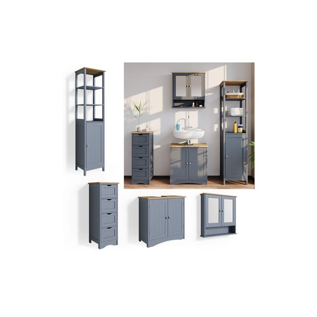 Vicco Badmöbel-Set Bianco Grau 4 Teile