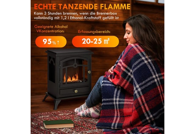 HOMCOM Ethanol Kamin Stahl 45L x 28B x 54H cm Schwarz