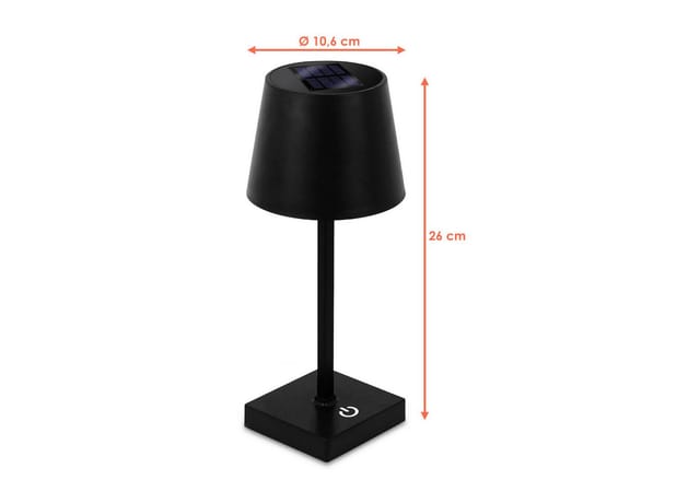 Spetebo LED Solarleuchte LED Solar Akku Touch Leuchte warm weiß - 26 x 11 cm, 3 Helligkeits Stufen / Dimmbar / Touch, LED fest integriert, warmweiß, Garten Kunststoff Tischlampe in schwarz