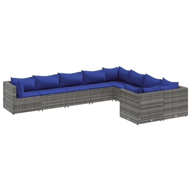 vidaXL 9-tlg Garten-Sofagarnitur mit Kissen Grau Poly Rattan Modell 144